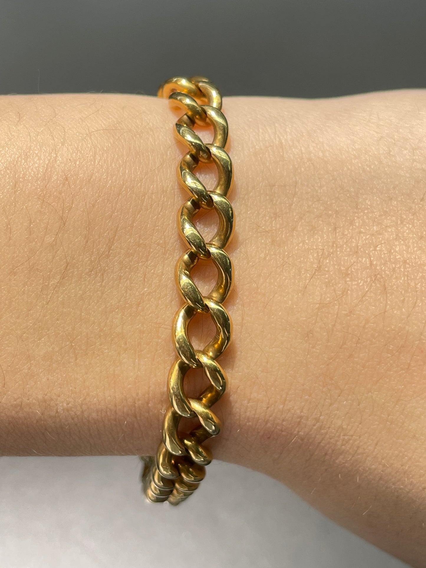 Vintage 14K Yellow Gold Solid 7.5mm Curb Link Bracelet