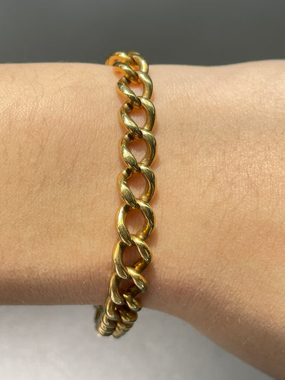 Vintage 14K Yellow Gold Solid 7.5mm Curb Link Bracelet