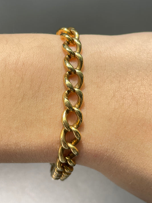 Vintage 14K Yellow Gold Solid 7.5mm Curb Link Bracelet