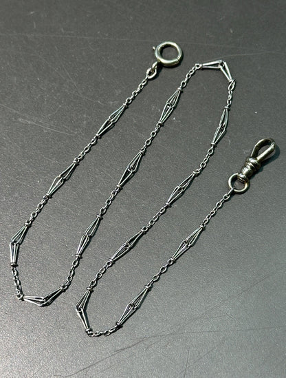 Art Deco 14K White Gold Motif Watch Chain Necklace 14 inch