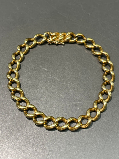 Vintage 14K Yellow Gold Solid 7.5mm Curb Link Bracelet