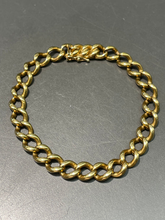 Vintage 14K Yellow Gold Solid 7.5mm Curb Link Bracelet