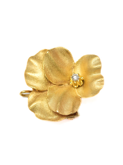 Antique 14K Gold Diamond Pansy Brooch Pendant