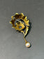 Vintage 18K Gold Enamel Swirl Pearl Brooch