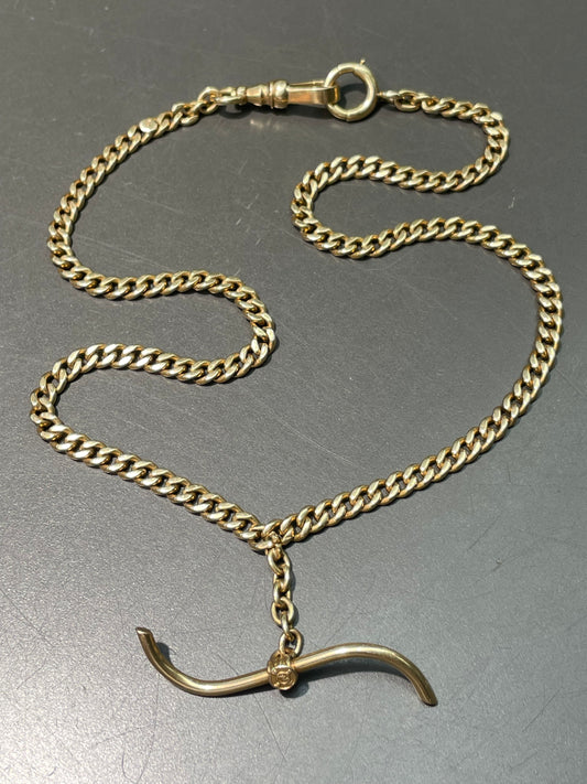 Vintage 14K Yellow Gold 4.0 mm Curb Link Albert Watch Chain Necklace