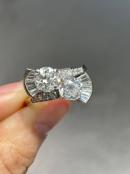 Vintage 14K 2.65 CTW Diamond Old European Old Mine Cut Toi Et Moi Candy Ring