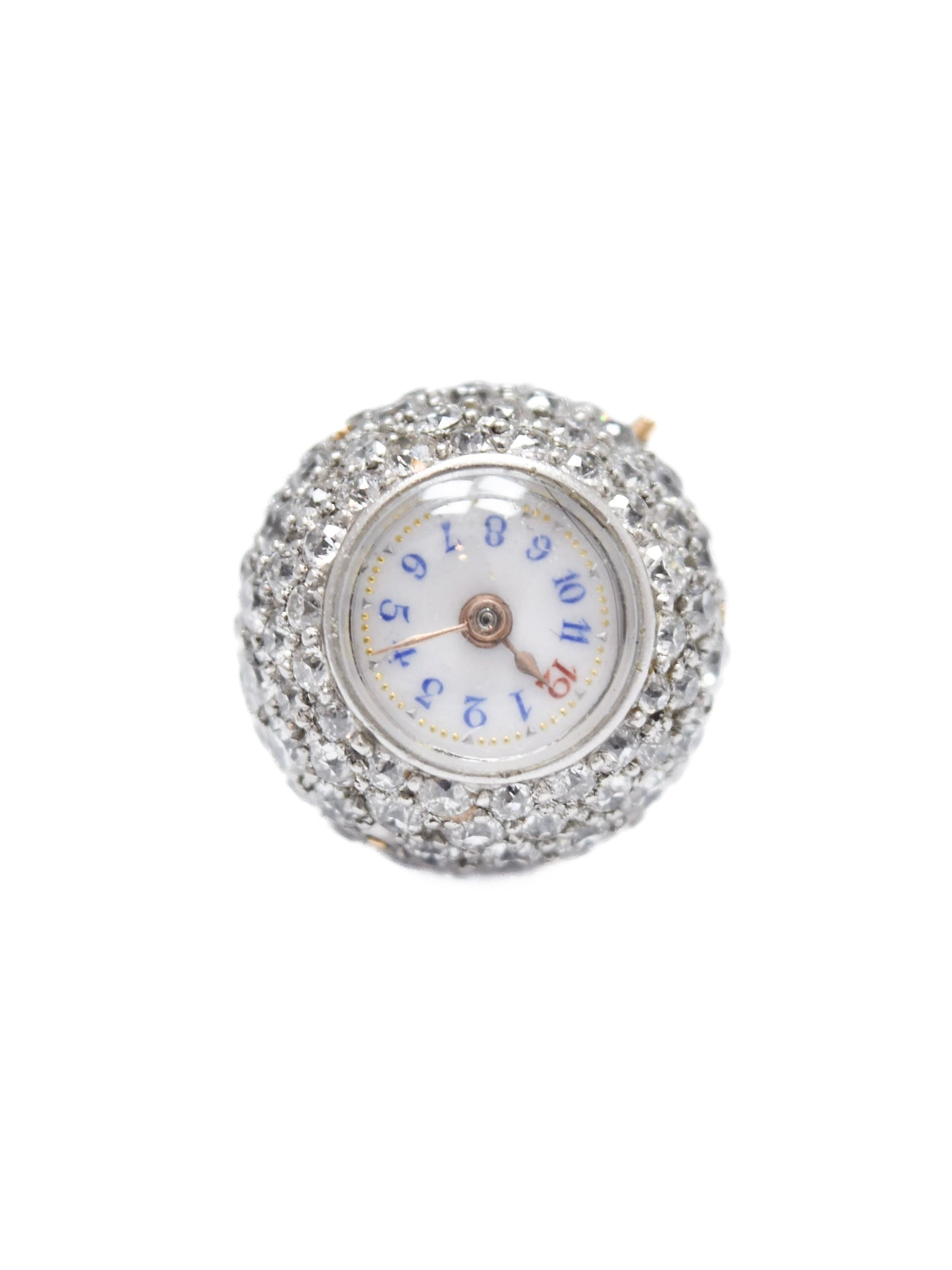 Antique Platinum 7.50 CTW Diamond Onyx Orb Watch Brooch