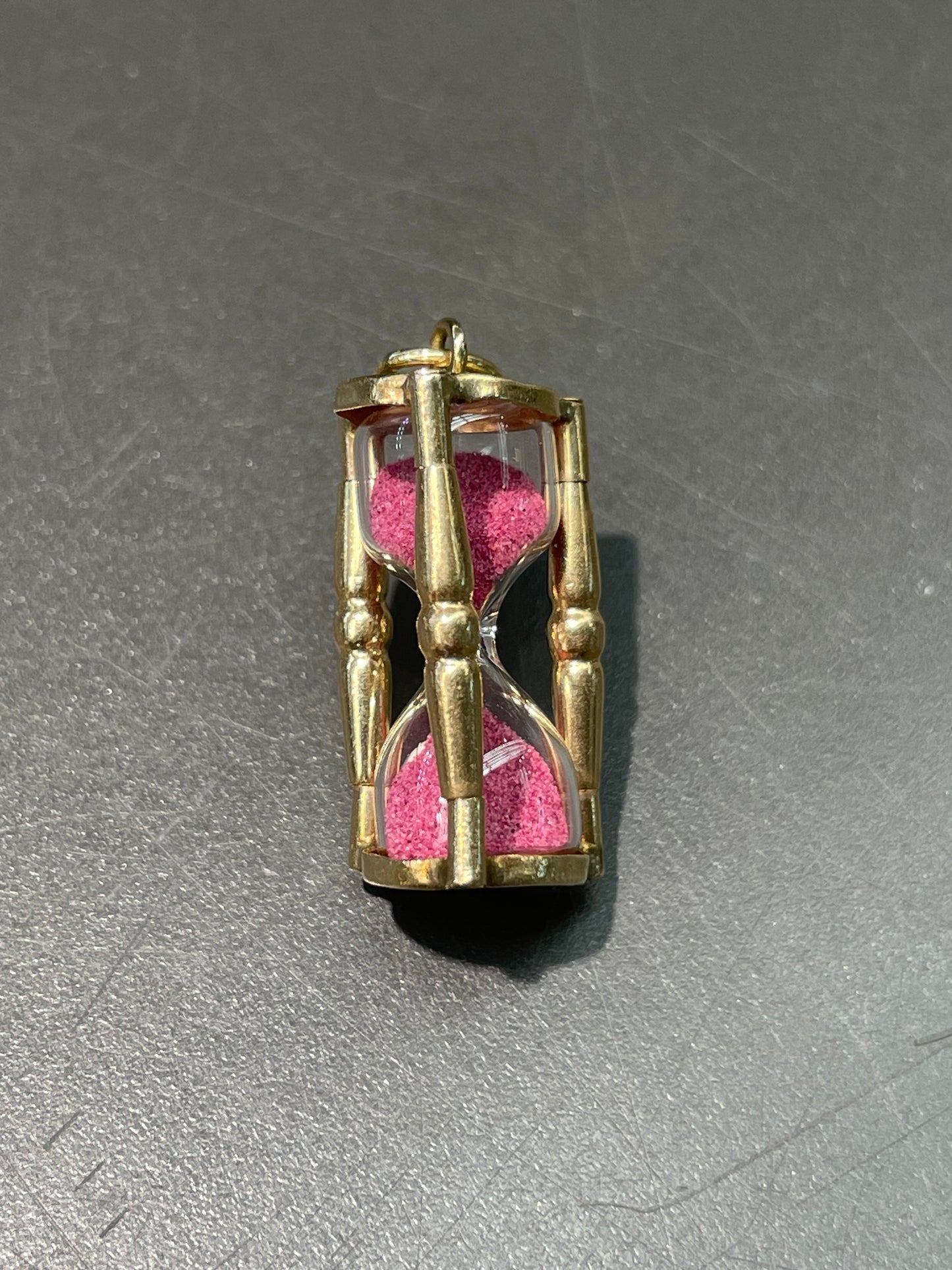 Vintage 14K Yellow Pink Sand Hourglass Charm