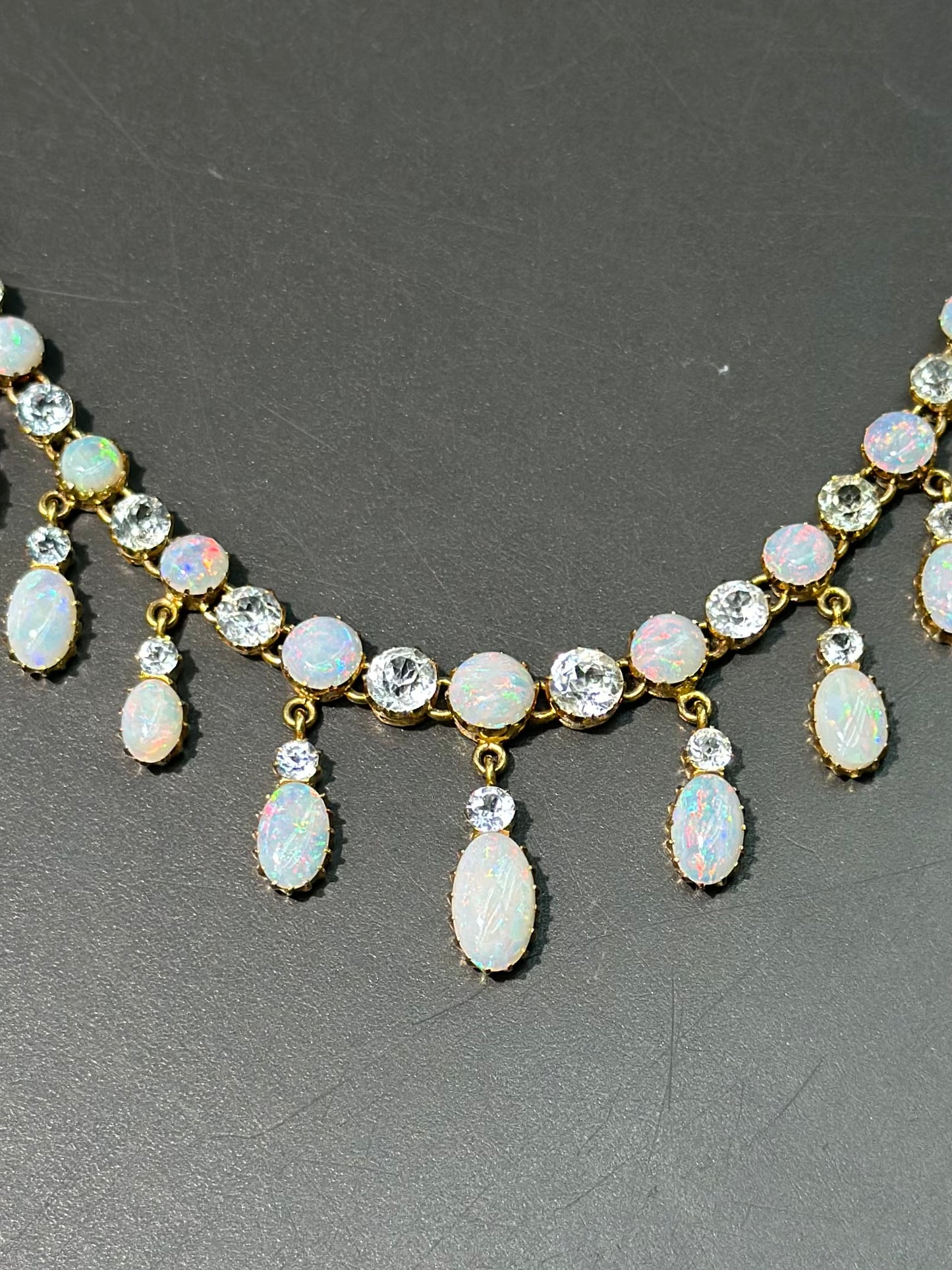 Victorian 15K Gold Opal Sapphire Fringe Necklace