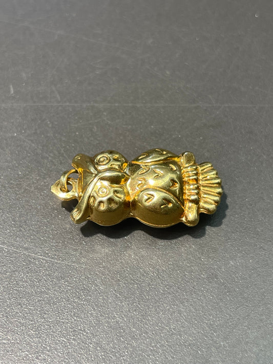 Vintage 18K Yellow Gold Owl Charm Pendant