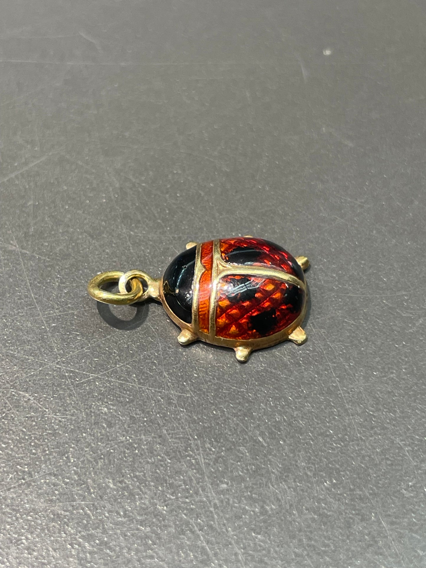 Vintage 18K Gold Enamel Ladybug Charm Pendant