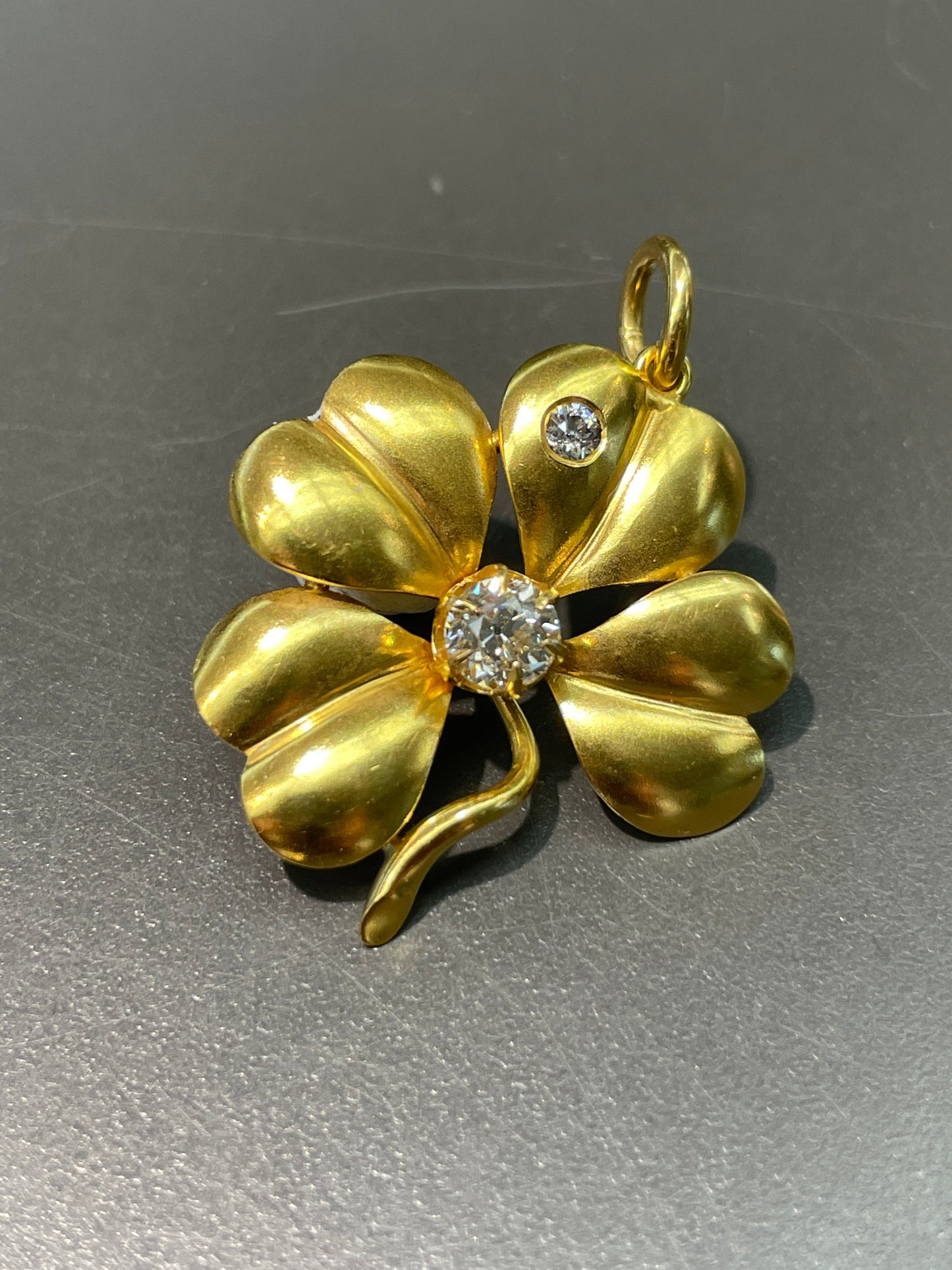 Antique 18K Gold 0.61 CTW Diamond Shamrock Clover Pendant