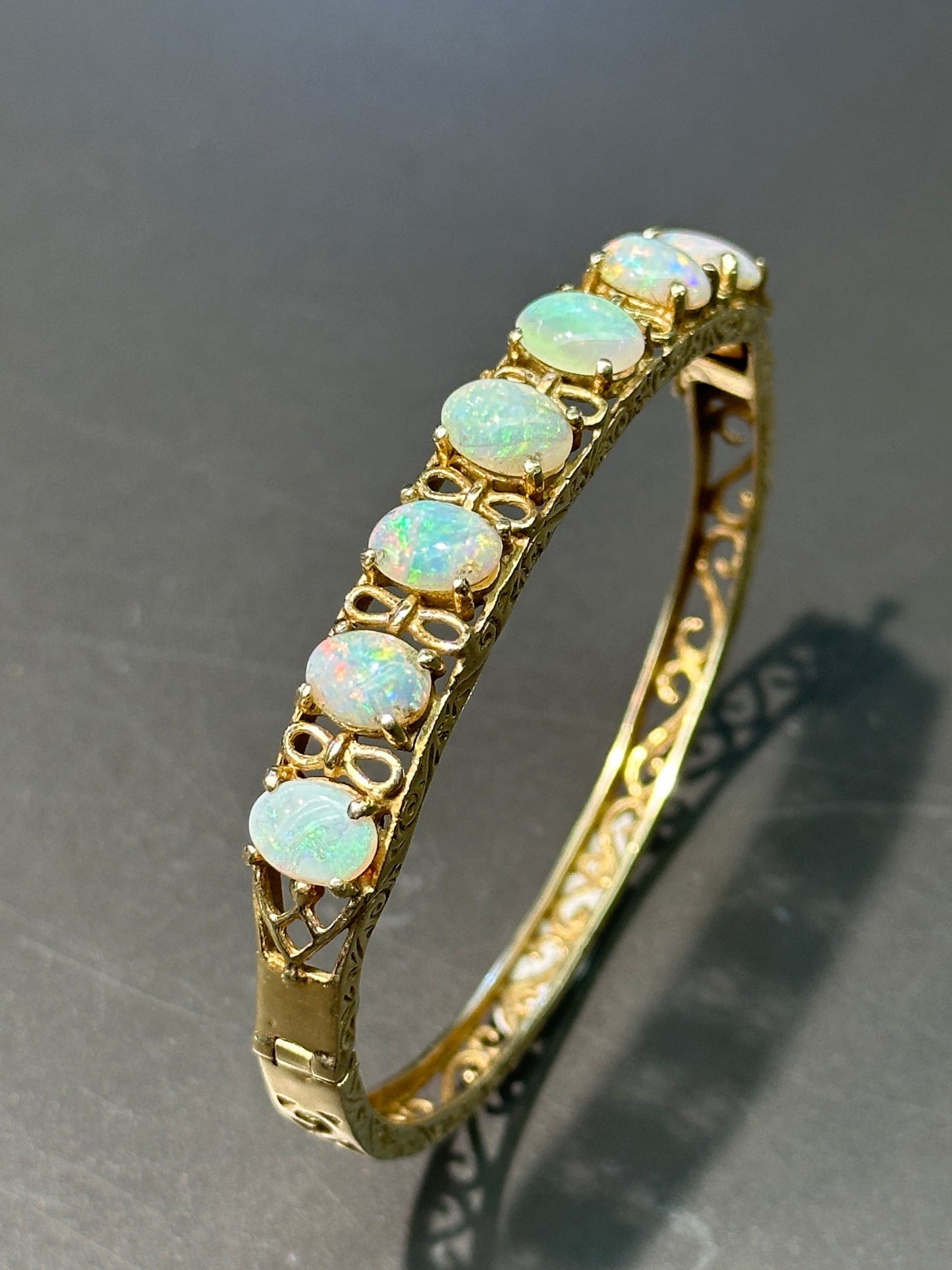 Vintage 14K Gold Opal Bangle Bracelet