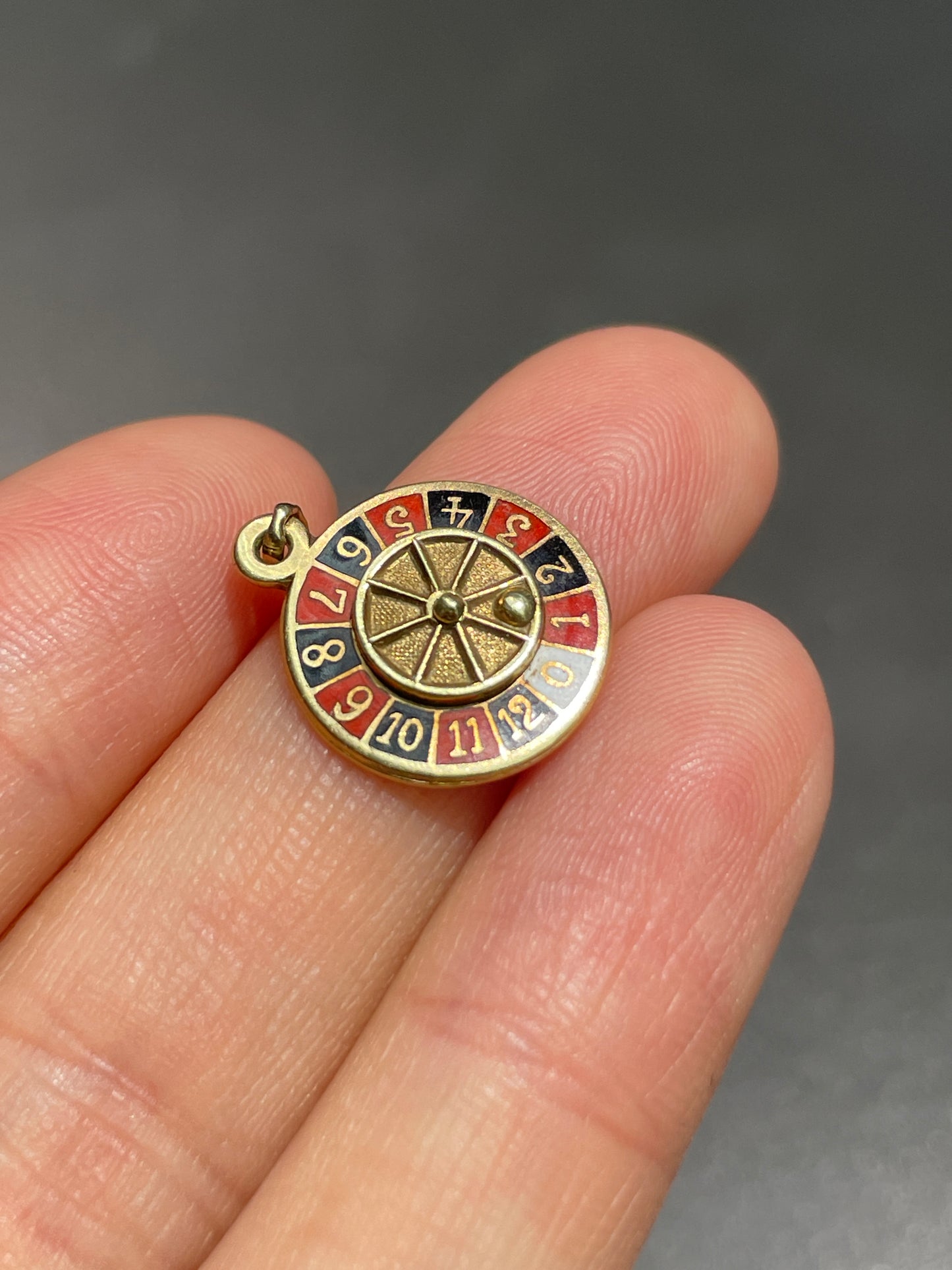 Vintage 14K Gold Spinning Roulette Wheel Enamel Charm