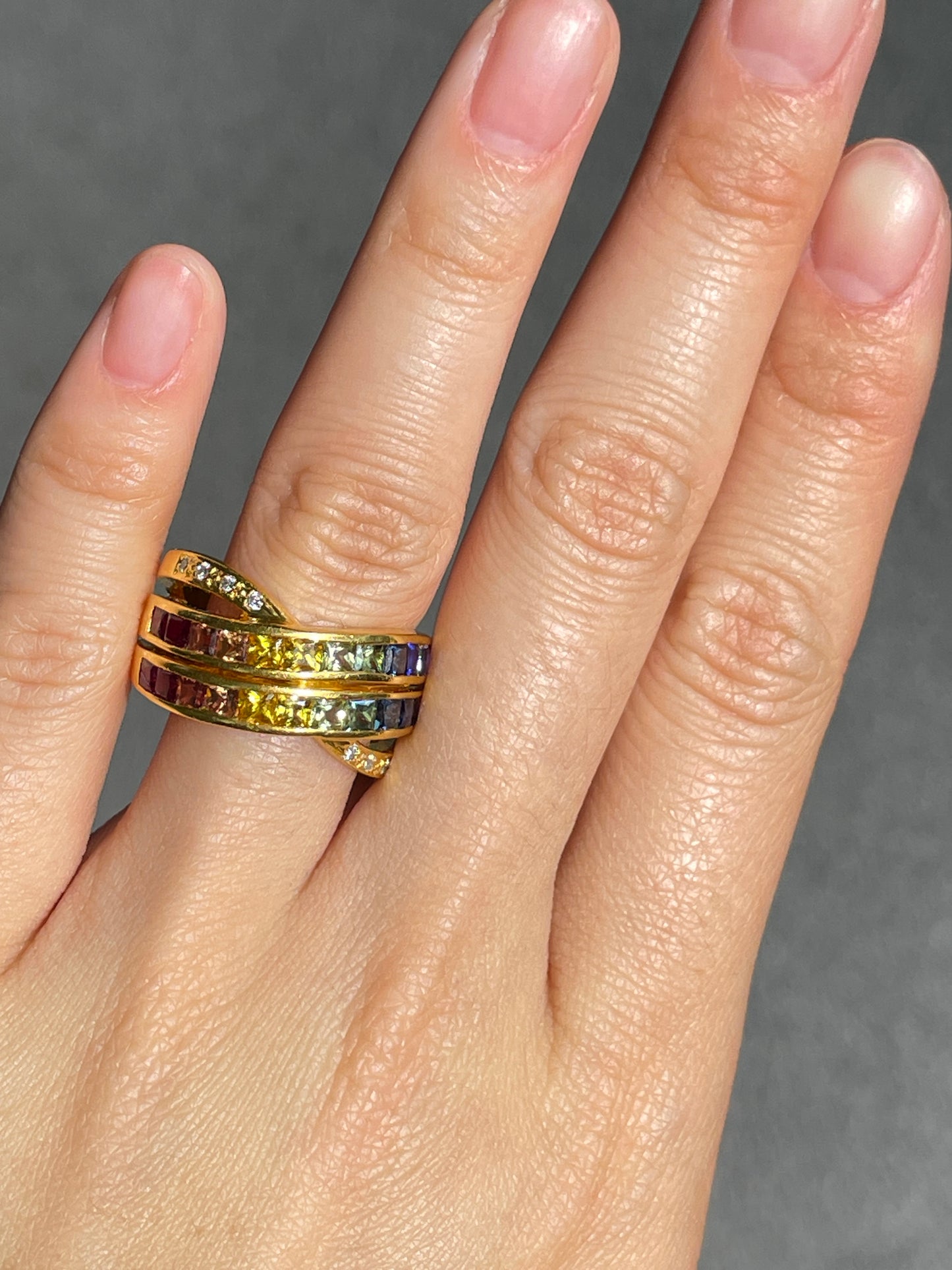 18K Gold Multi-Color Sapphire Diamond Ring