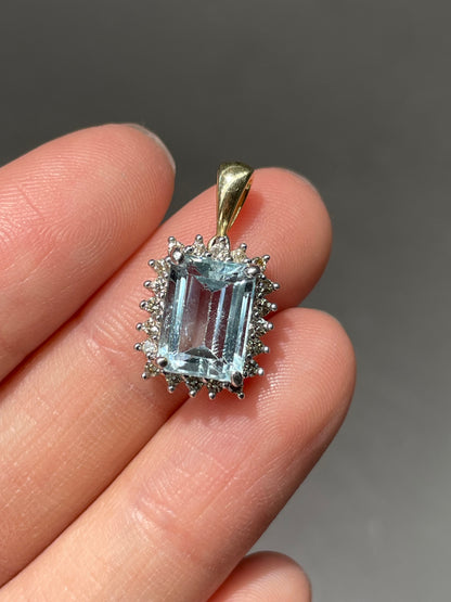 14K Gold Aquamarine Diamond Halo Charm