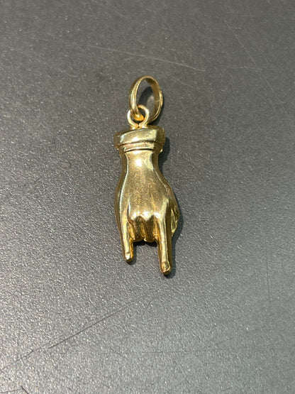 Vintage 18K Yellow Gold Rock Hand Pendant Charm