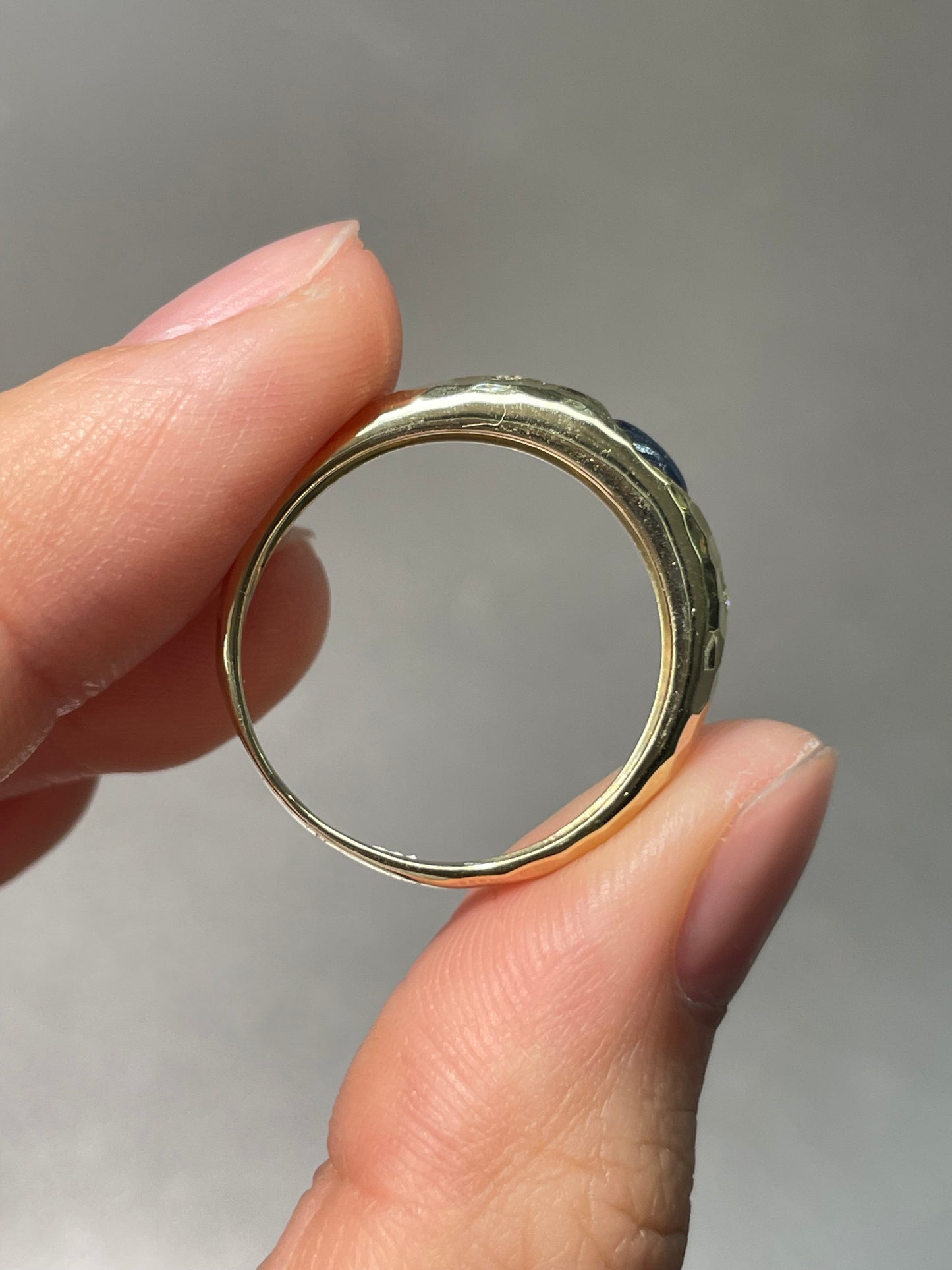 14K Yellow Gold Sapphire Diamond Gypsy Ring