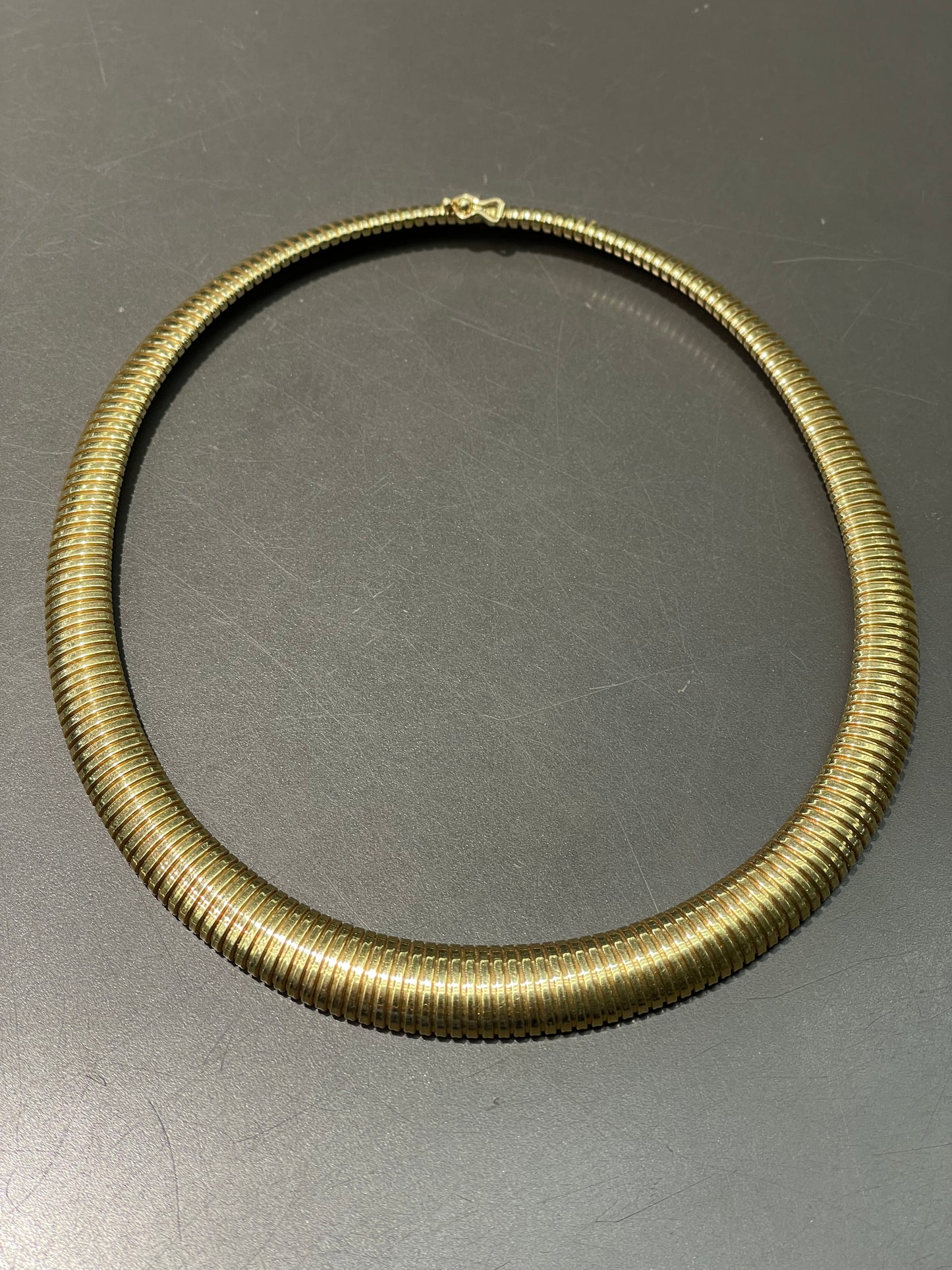 Retro 14K Yellow Gold Tubogas Slinky Chain Choker Necklace
