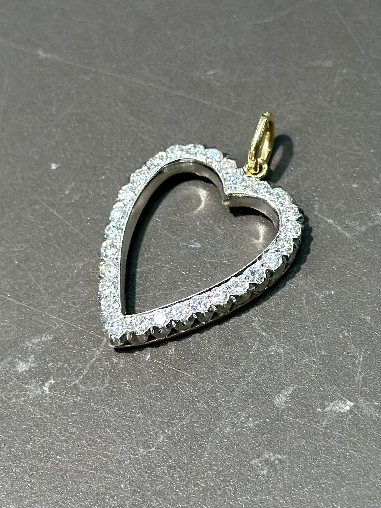 Platinum Elongated Diamond Open Heart Pendant