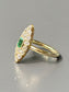 Antique 14K Gold Emerald Diamond Navette Ring SZ 6.75