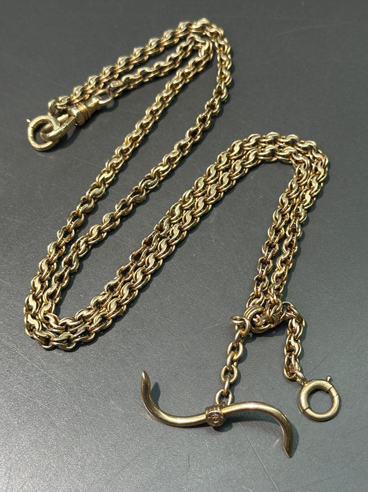 Vintage 14K Yellow Gold Fancy Link Albert Watch Chain Necklace