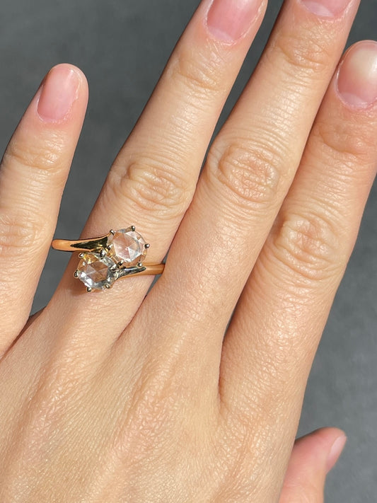 Antique 14K Gold Rose Cut Diamond Toi Et Moi Ring