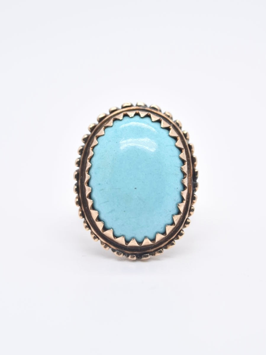 Bague Turquoise Victorienne En Or 14K SZ 6.5