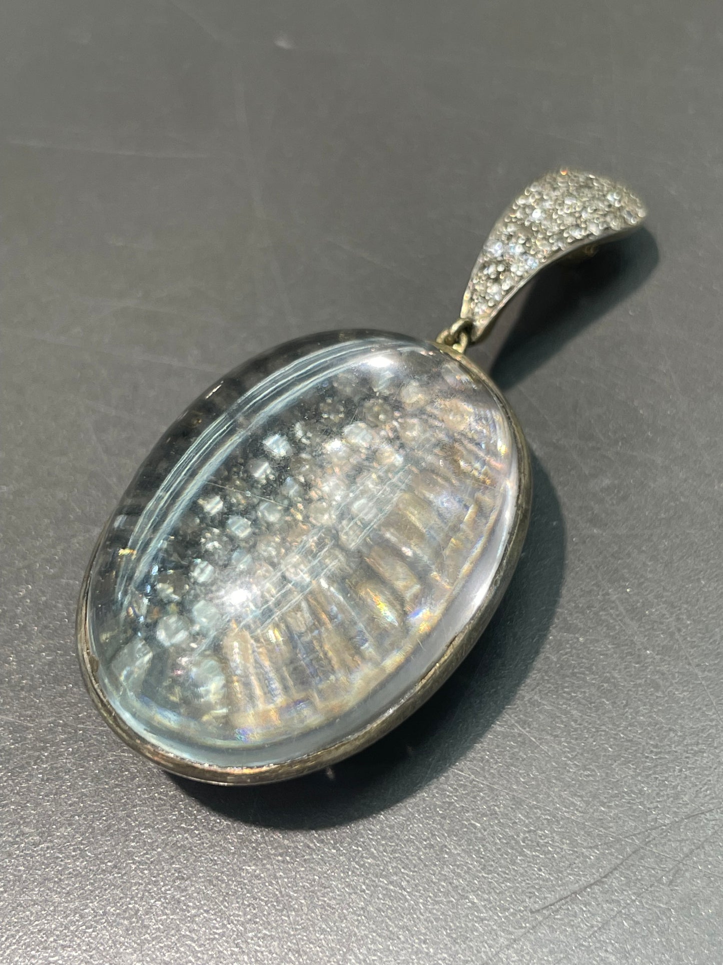 Vintage 14K Gold Silver 3.0ctw Diamond Rock Crystal Orb Pendant