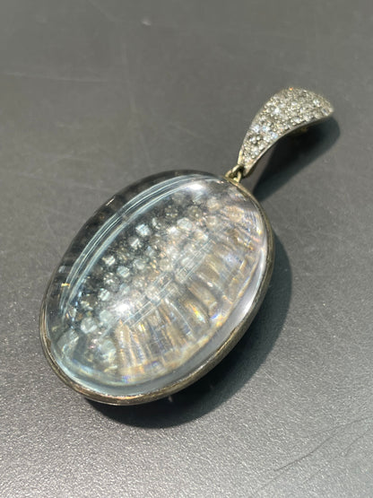 Vintage 14K Gold Silver 3.0ctw Diamond Rock Crystal Orb Pendant