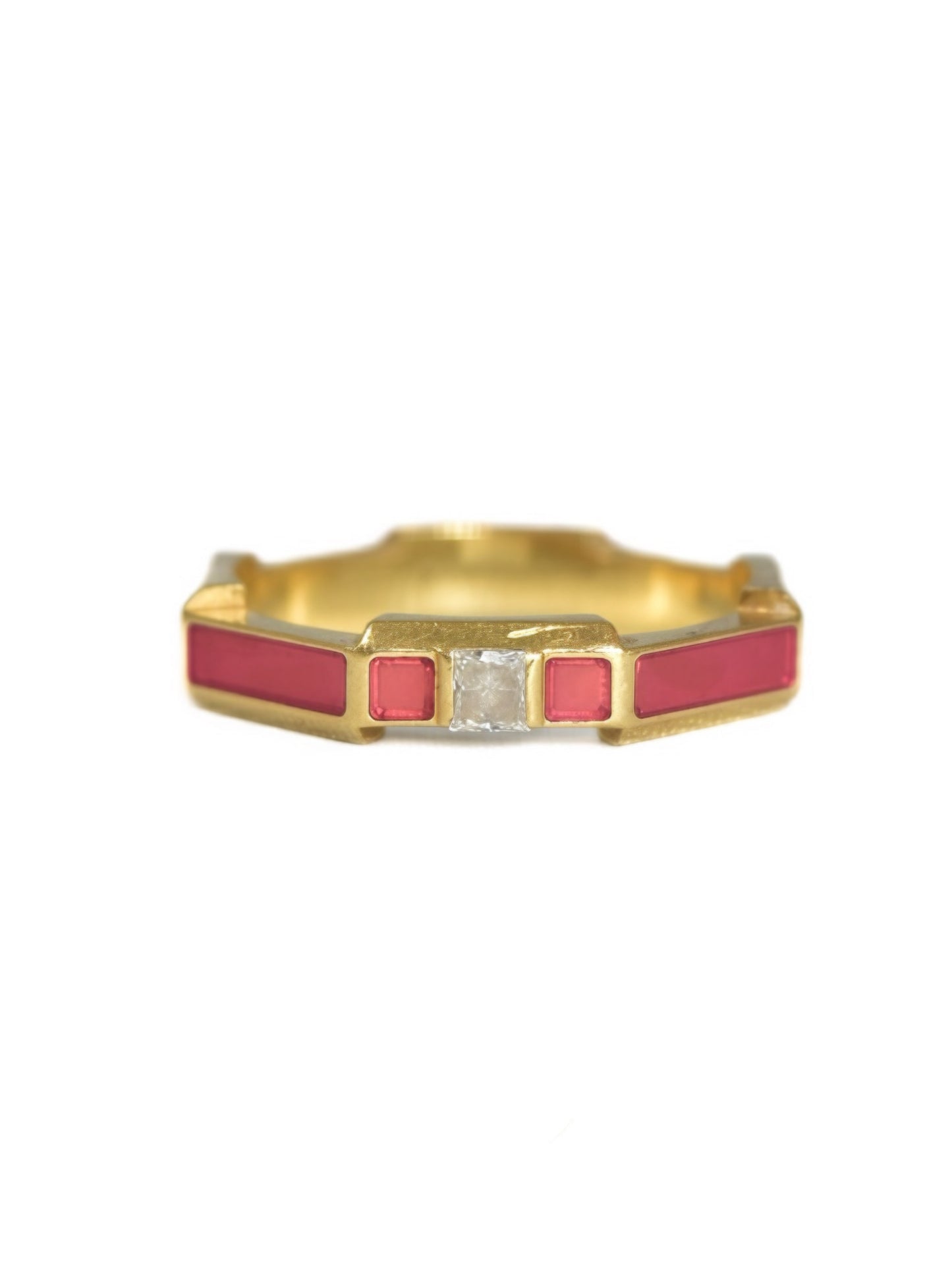 Gucci 18K Yellow Gold Link to Love Pink Enamel Ring