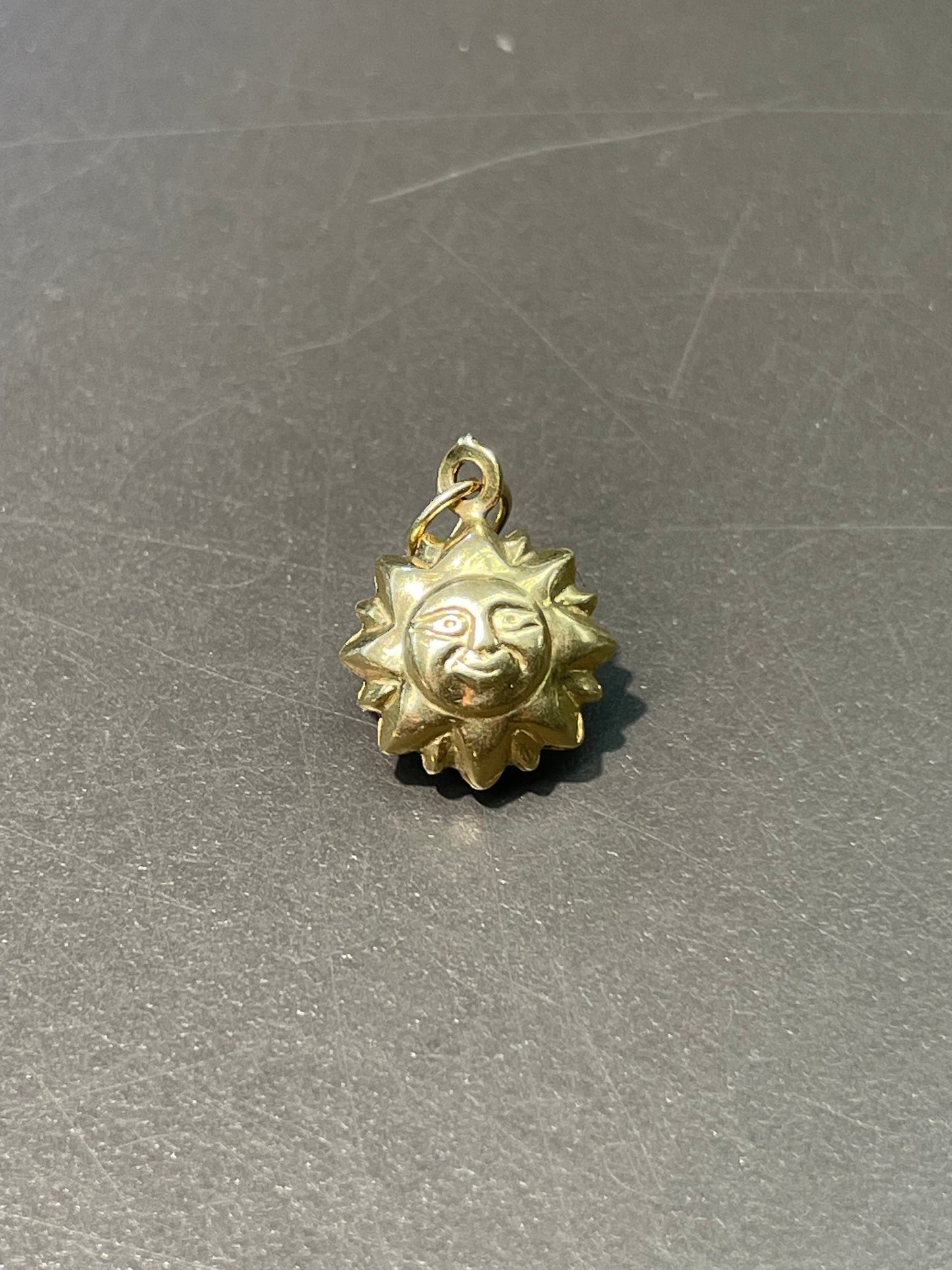 Vintage 14K Yellow Gold Puffy Sun Man Face Charm Pendant