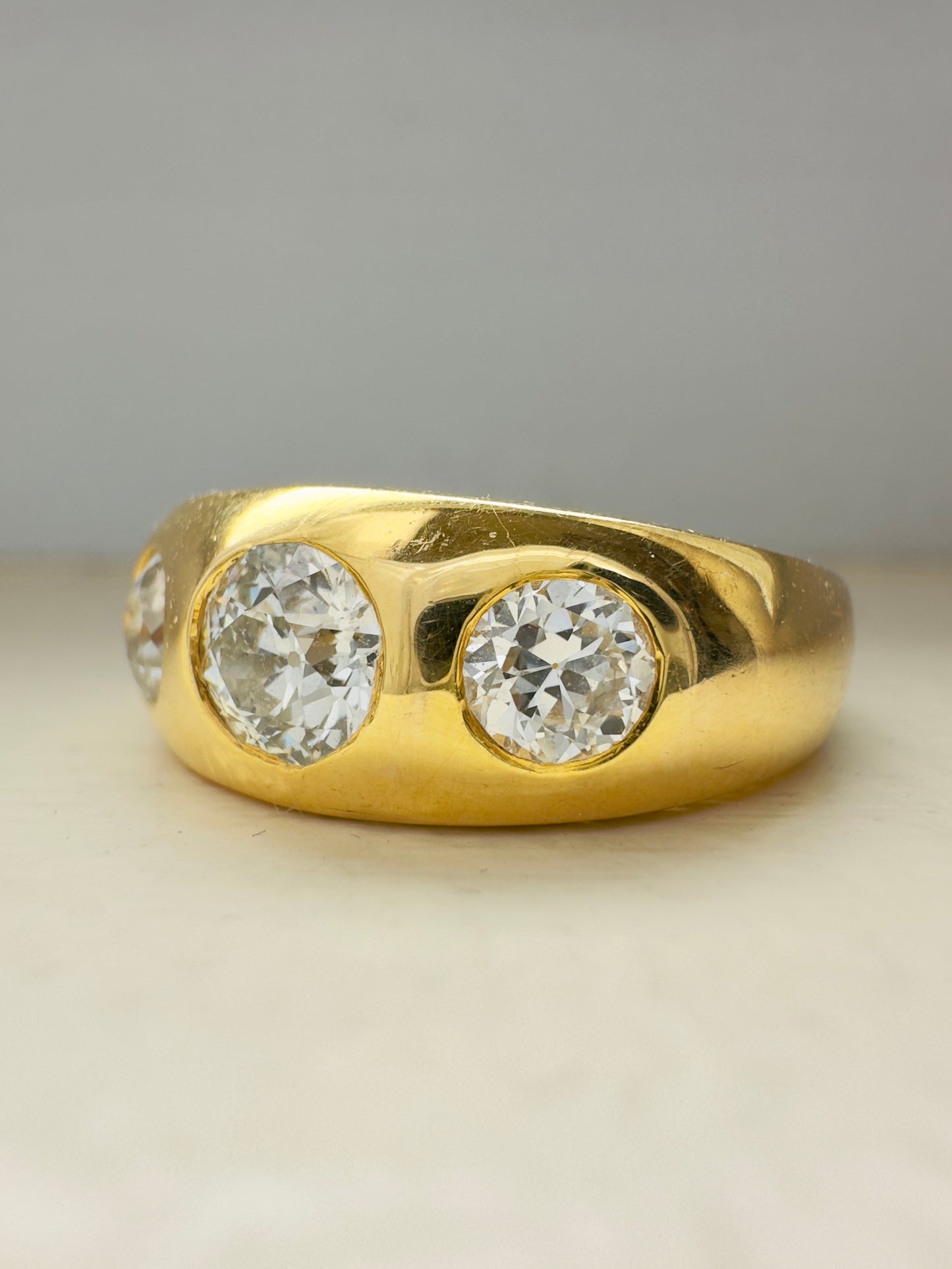 14K Gold Three Stone Gypsy Ring