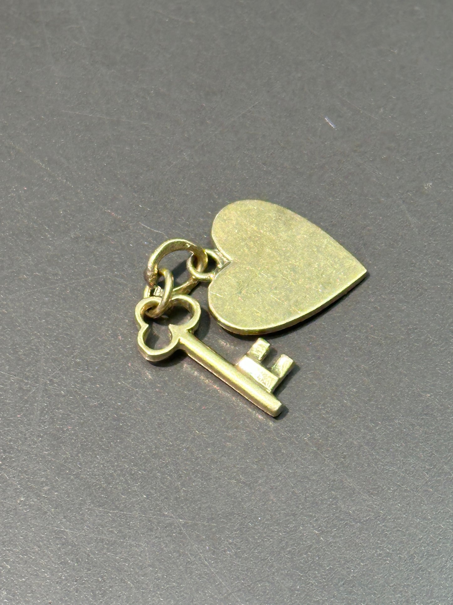 Vintage 14K Yellow Gold Heart Disc and Key Charm