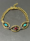 Edwardian 18K Gold Ruby Sapphire Turquoise Pearl Curb Link Bracelet