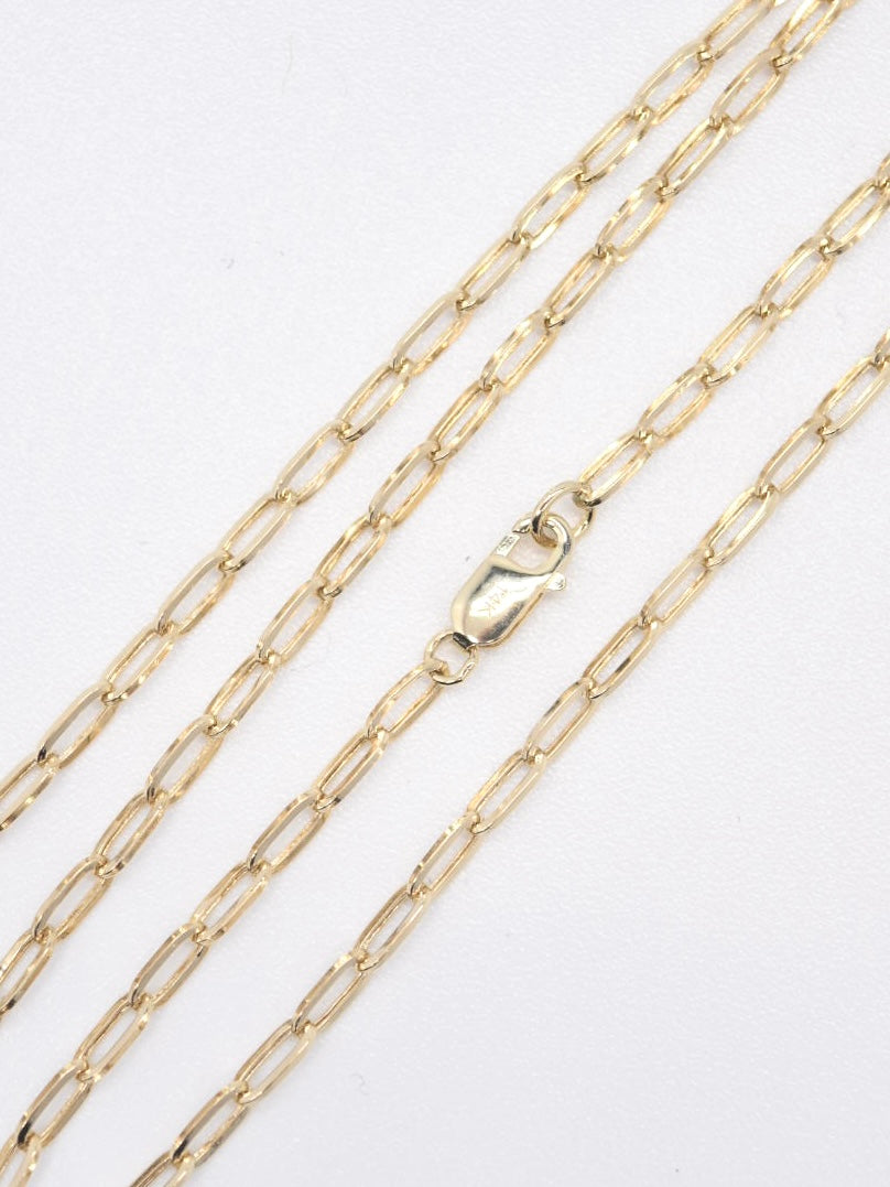 14K Gold Hollow Paper Clip Chain Necklace 18.0”