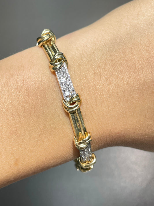 Vintage 14K Gold 1.44 CTW Diamond Knot Station Bracelet