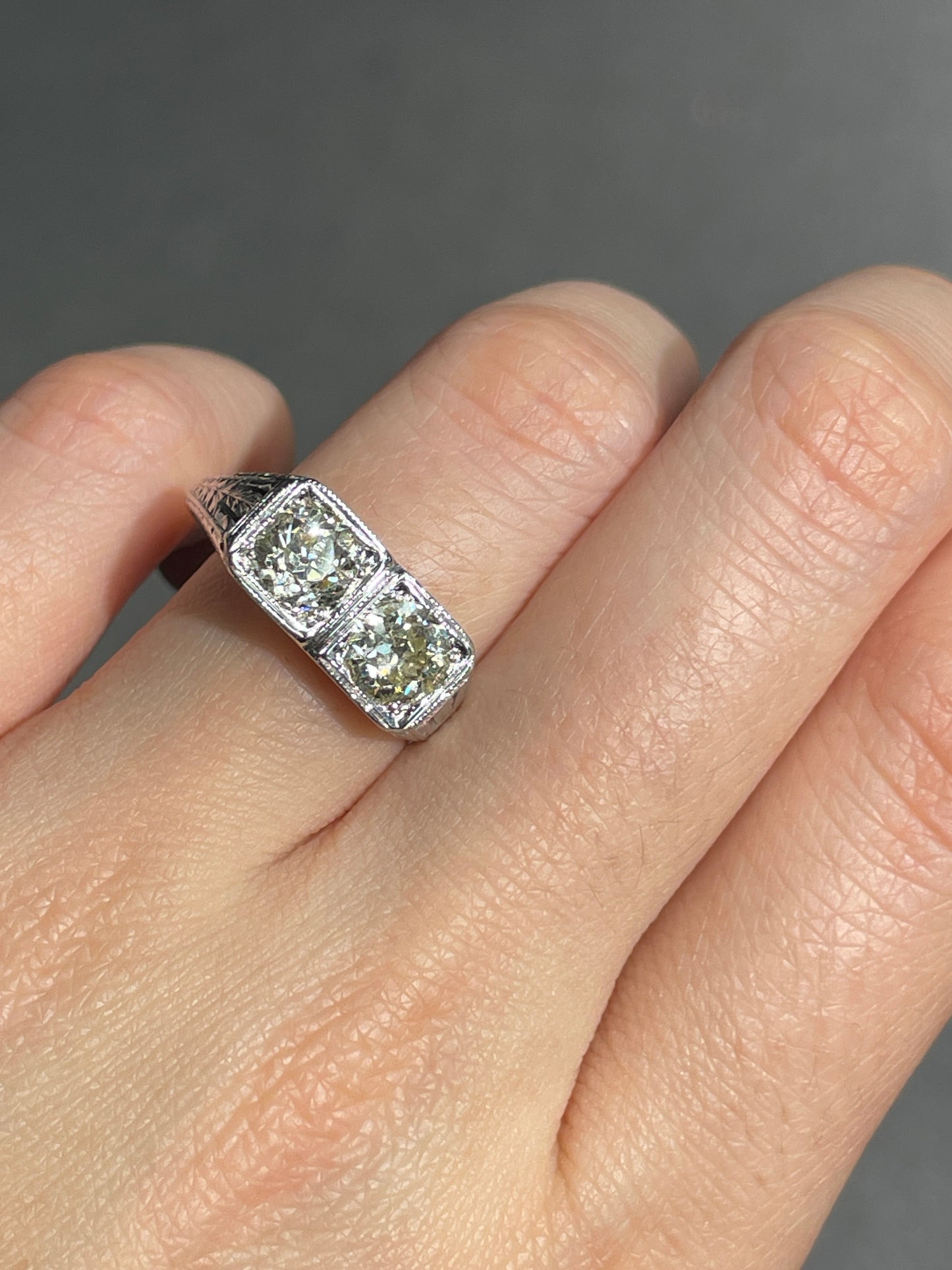 Antique Edwardian 18K Gold 1.64 CTW Diamond Toi Et Moi Ring