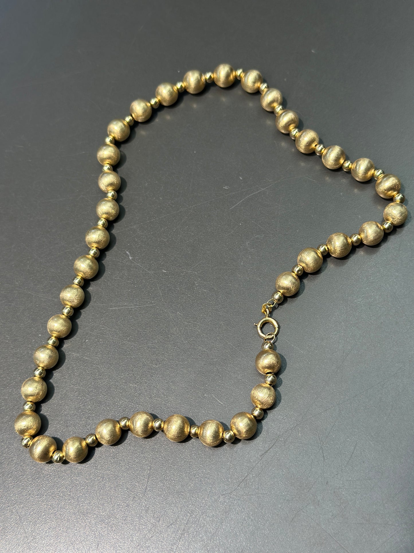 Vintage 14K Gold Brushed Finish Gold Bead Necklace