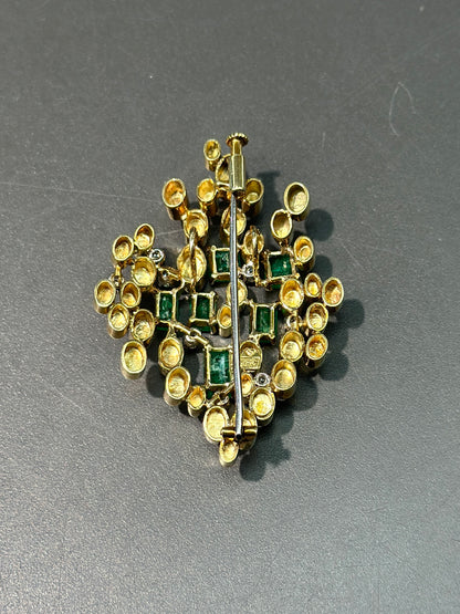 复古 H. Stern 18K 金现代主义祖母绿和钻石胸针