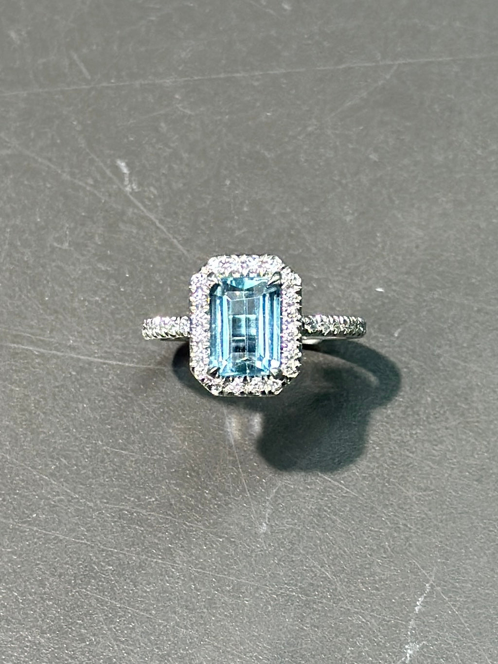 Platinum Aquamarine Diamond Pavé Halo Ring