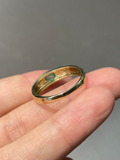 14K Yellow Gold Emerald Diamond Gypsy Ring
