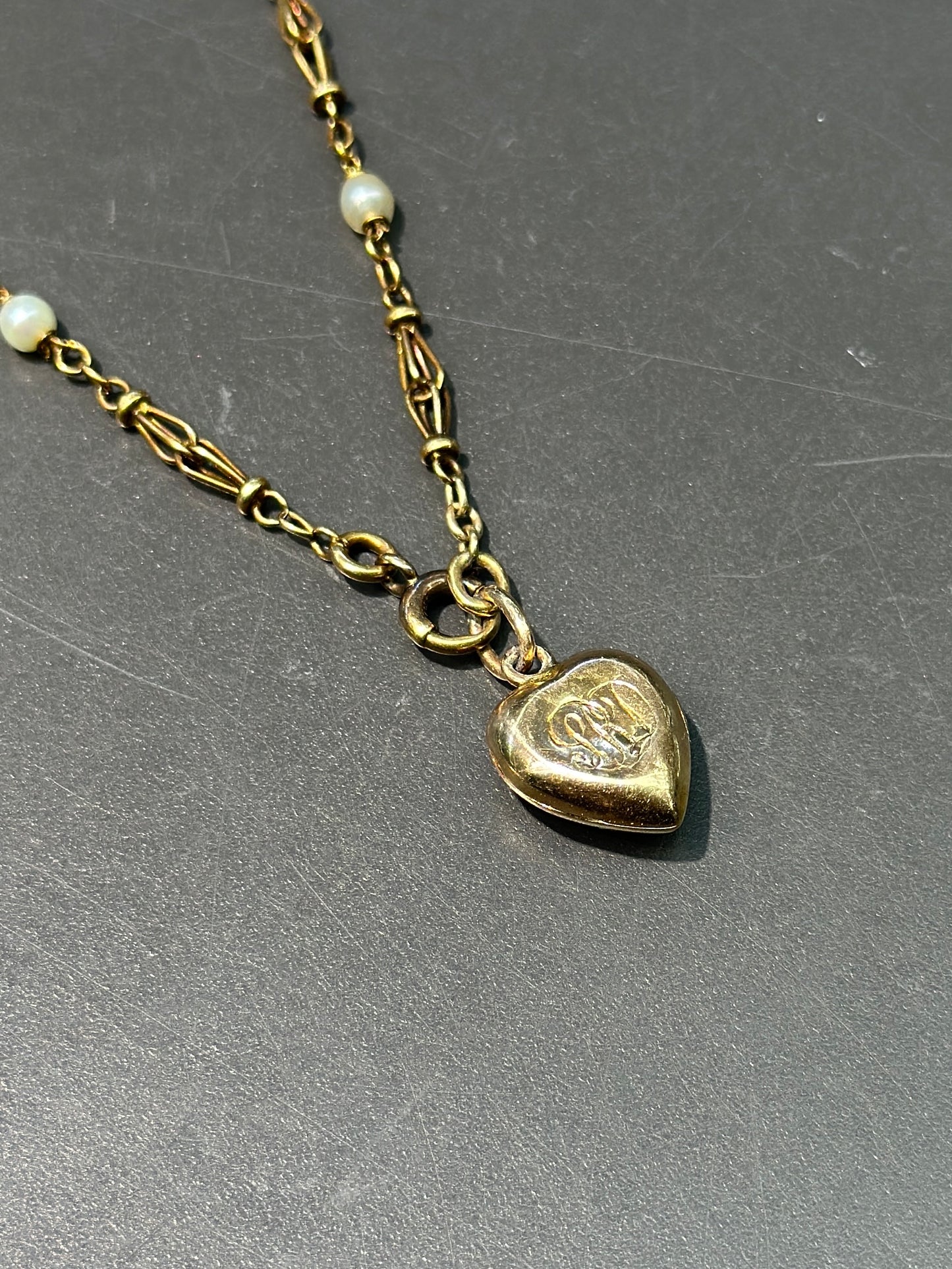 Victorian 18K Gold Seed Pearl Heart Locket Bracelet