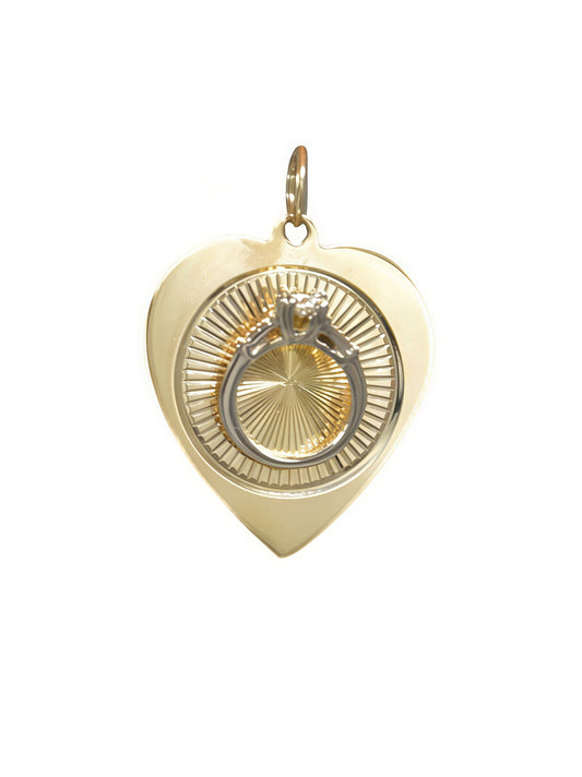 Vintage 14K Gold 0.06 CTW Diamond Ring Engine Turned Charm