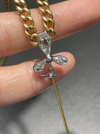 Edwardian Platinum 18K Gold 0.64 CTW Diamond Shamrock Stick Pin