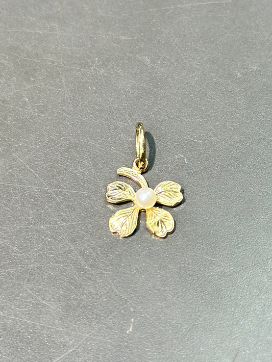 复古 14K 金珍珠四叶草吊饰