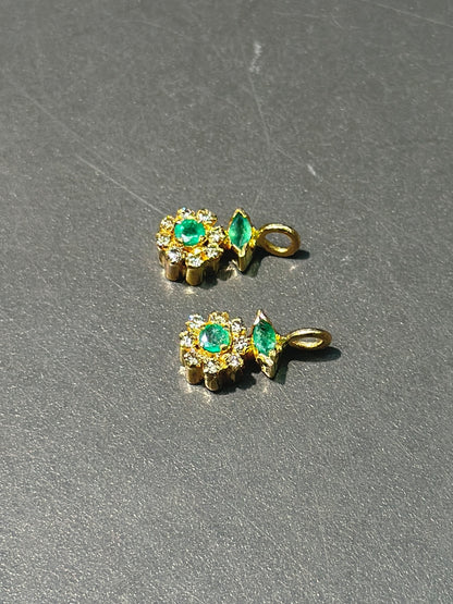 18K 金绿宝石和钻石光环吊坠