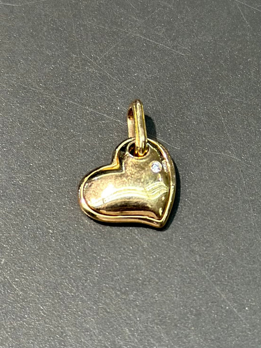 复古 14K 金钻石蓬松心形吊坠