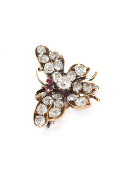 Antique 14K Gold Diamond 4.41 CTW Butterfly Brooch