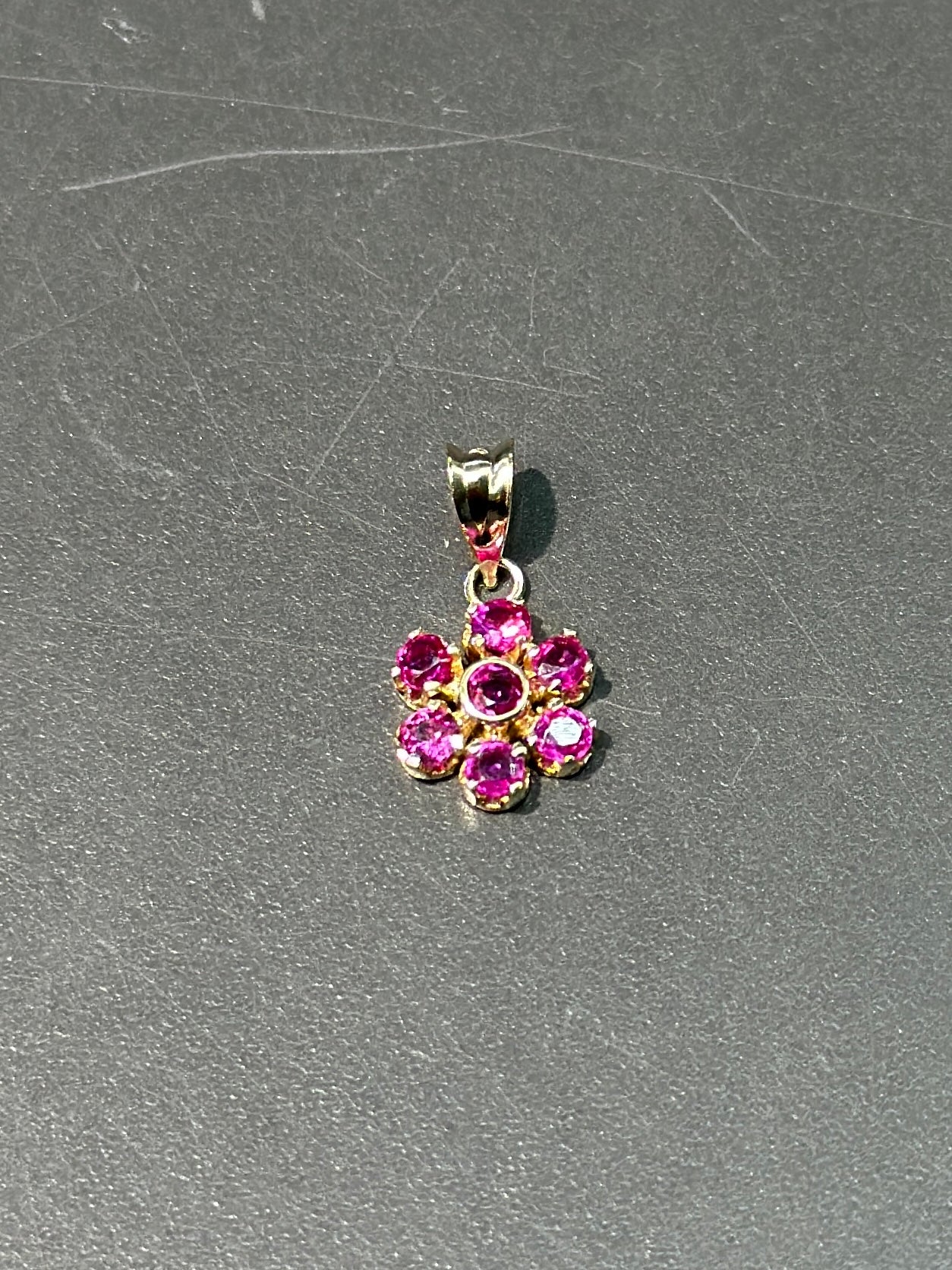 14K Gold Natural Ruby Flower Pendant